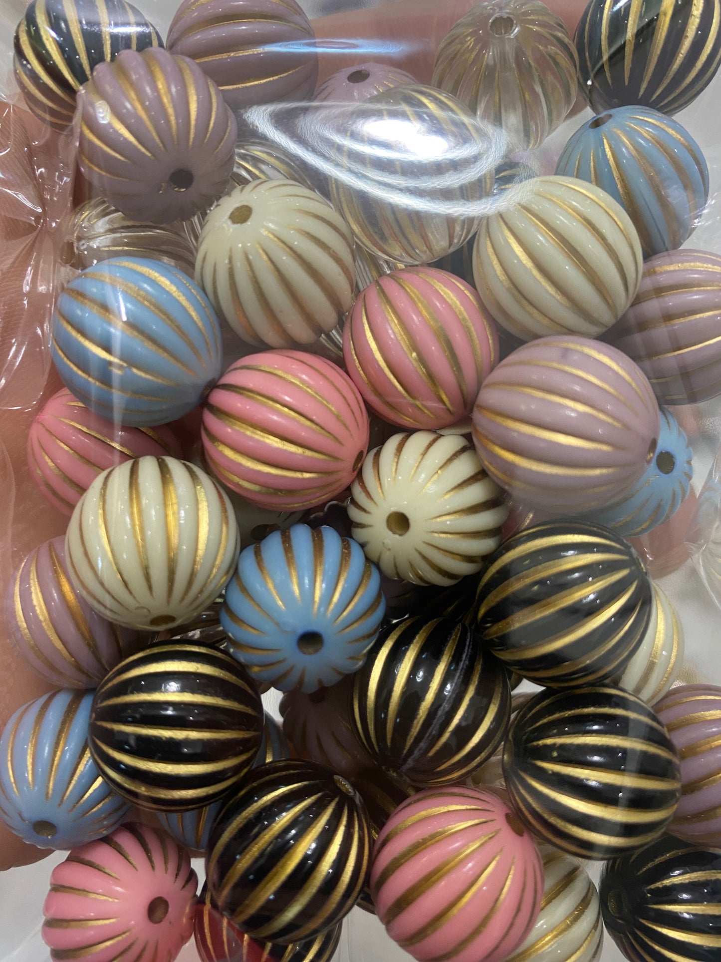 367. round gold line pumpkin beads 16mm mix color 50pcs