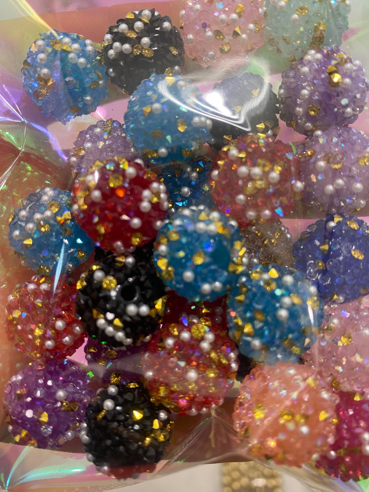 371. Sugar round with pearl beads 16mm mix color 30pcs