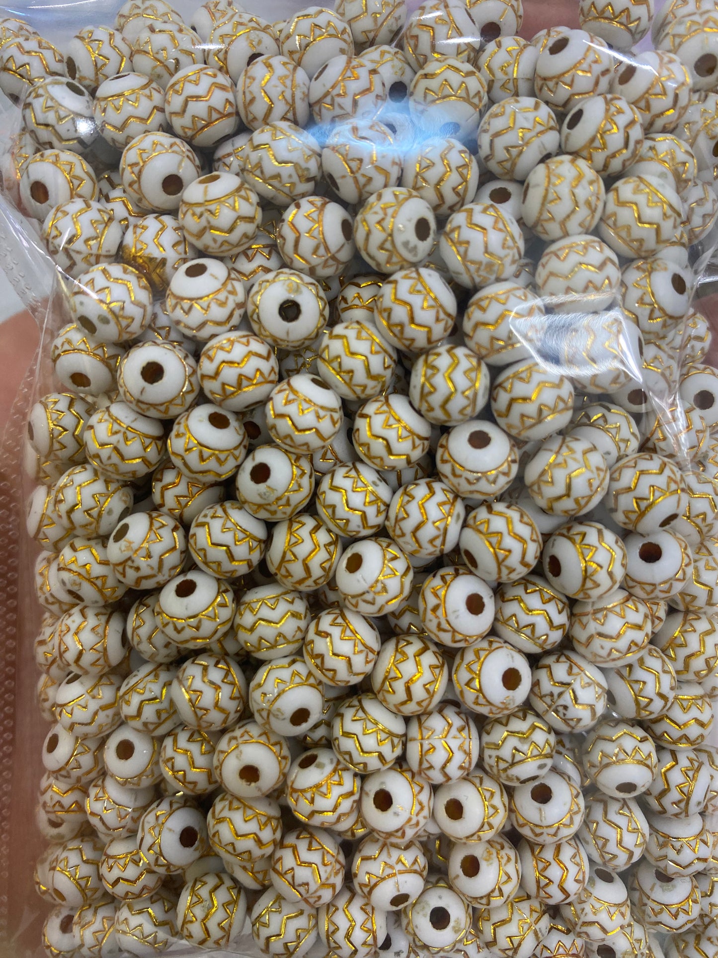 372. Gold print round beads 10mm white color 500pcs