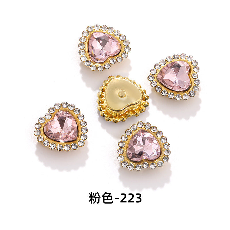 Factory wholesale Peach Heart Sunflower double-layer heart-shaped glass hand-sewn diamond DIY shoes and bags, clothing accessories, accessories