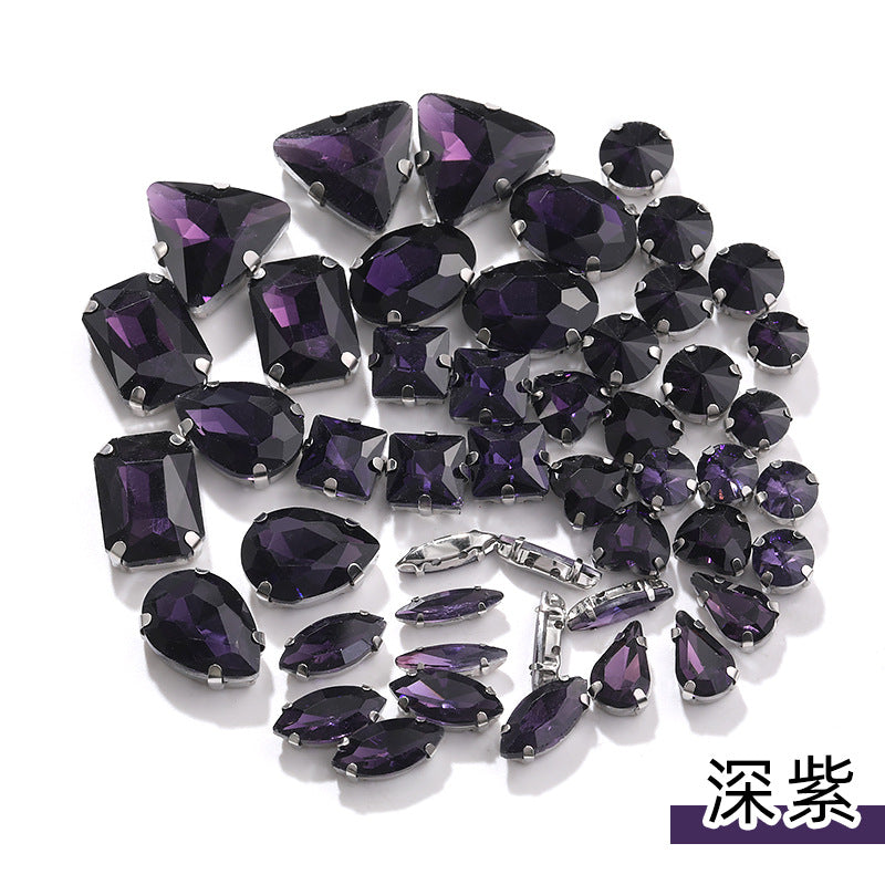 Mixed Four-Corner Claw Rhinestones - Silver Crystal Glass Hand-Sewn Wedding Dress Accessories 50pcs