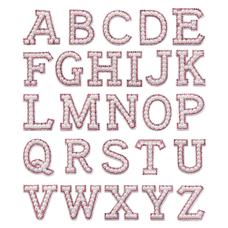 Pink rhinestone pearl letter stickers for clothing DIY, luggage accessories, decorative fabric stickers, 26 English letters hat stickers