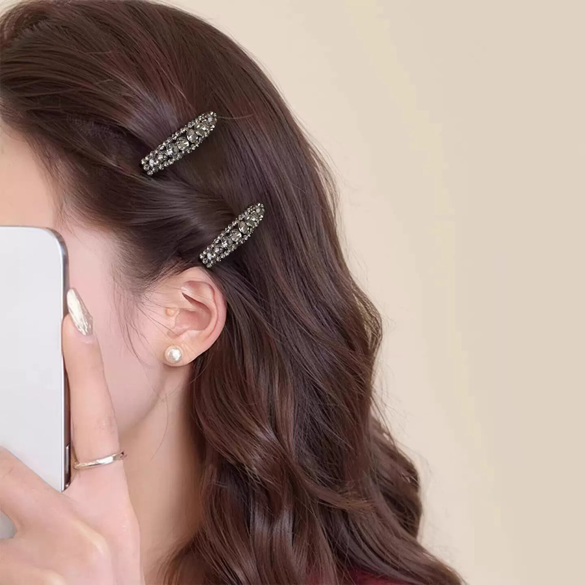2026 New High-End Light Luxury Rhinestone Duckbill Clip for Women, Exquisite Full Diamond Bangs Side Clip, Forehead Hair Clip