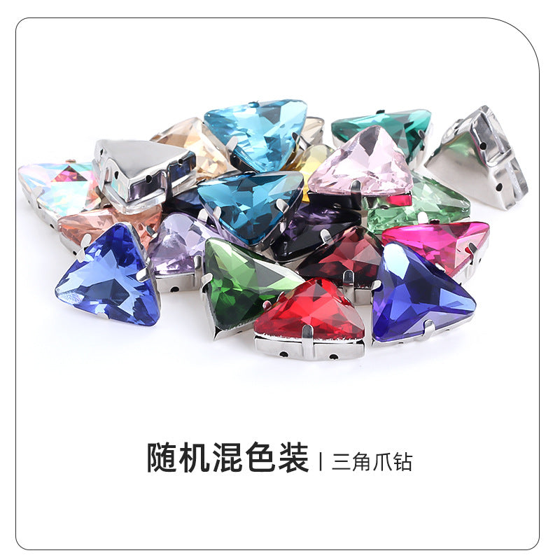 Triangular claw drill with thickened base glass hand-stitched rhinestone for shoes, bags, and clothing accessories, can be perforated with triangular claw drill