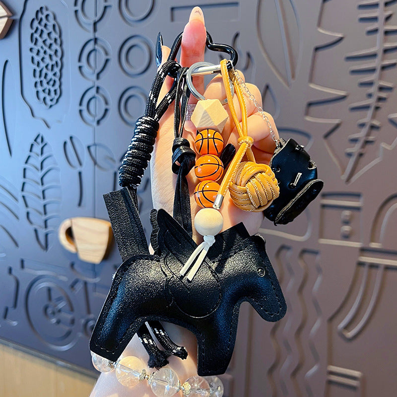 Creative handmade DIY leather small Pegasus keychain accessories women's miu bag pendant couple keychain pendant