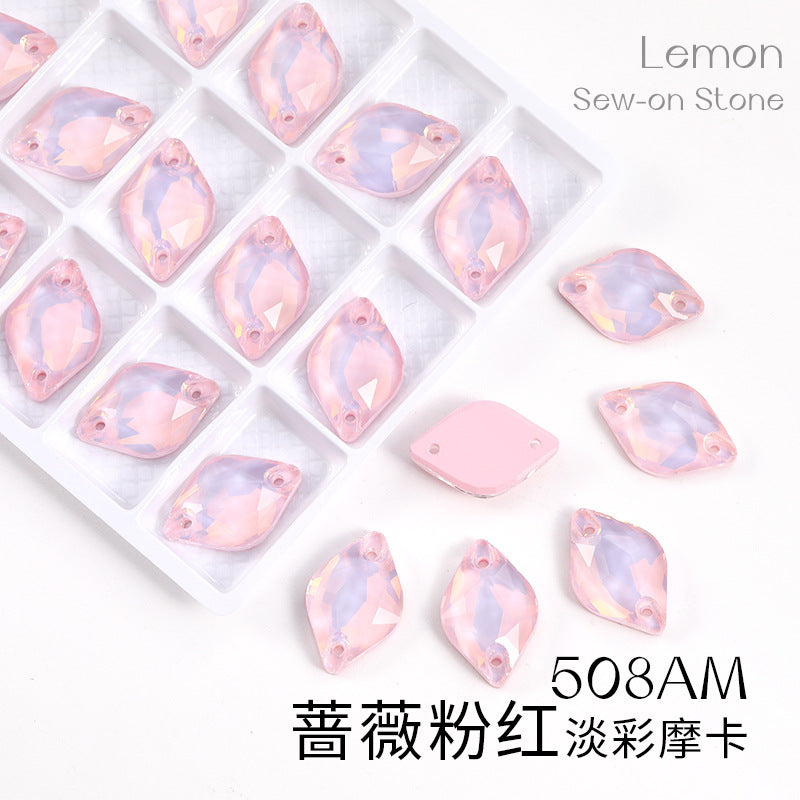 Xichuan New K9 Lemon Flat Buckle Flat Bottom Double-Hole Beveled Glass Hand-Sewn Diamond Clothing DIY Accessories