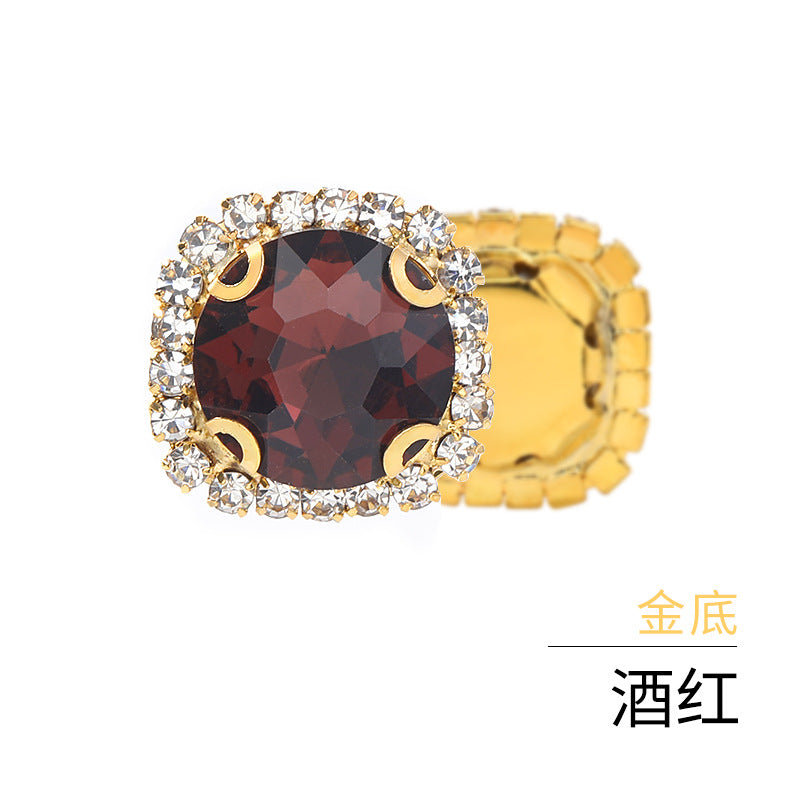 Gemstone flower edge claw drill with perforated holes, hand-sewn diamond, thickened gold base for clothing decoration accessories, gemstone flower crystal buckle