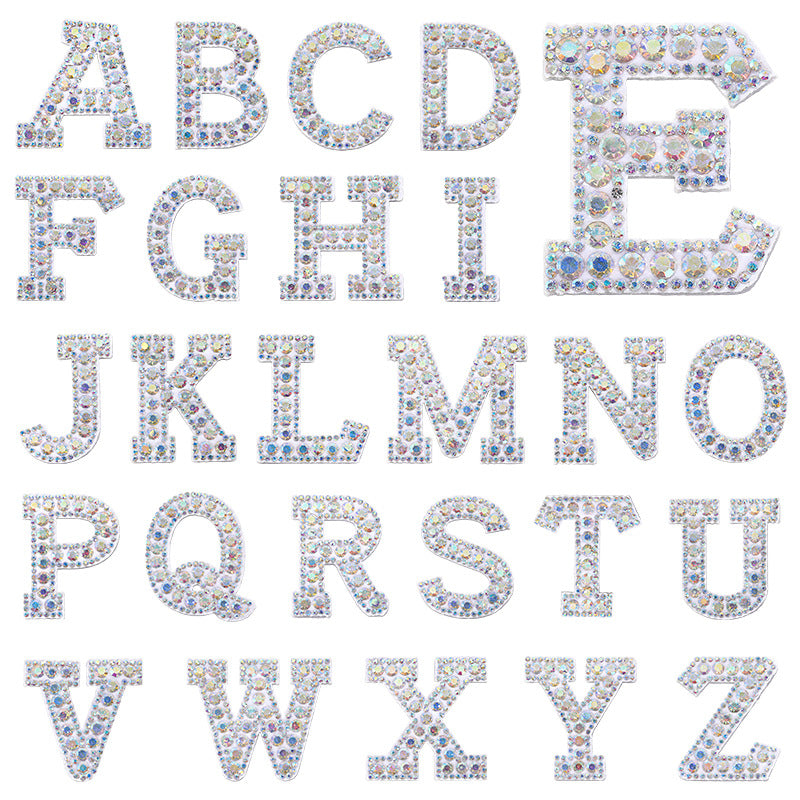 In stock AB color hot stamp diamonds, pearl letter embroidery badges, badges, patch patches, apparel accessories, full diamonds, full diamonds