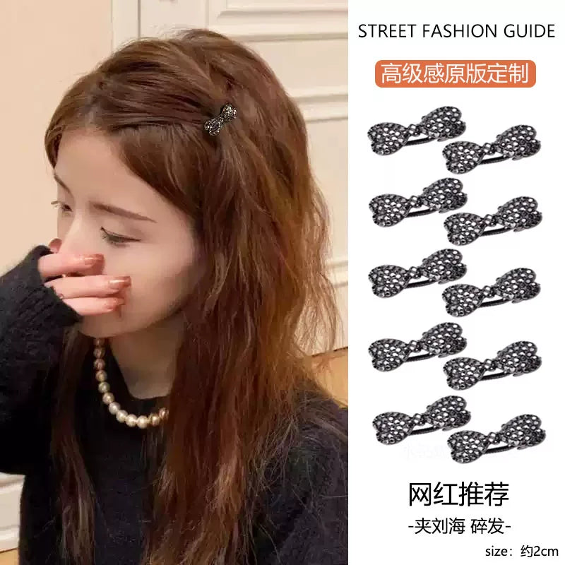 Mini mini sparkling rhinestone hairpin, side forehead bangs clip for women, 2026 new high-end bow hairpin