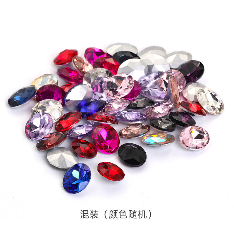 Pointed base round gemstone flower rhinestone phone case diamond material clothing accessories jewelry decoration irregular pointed base nail diamond