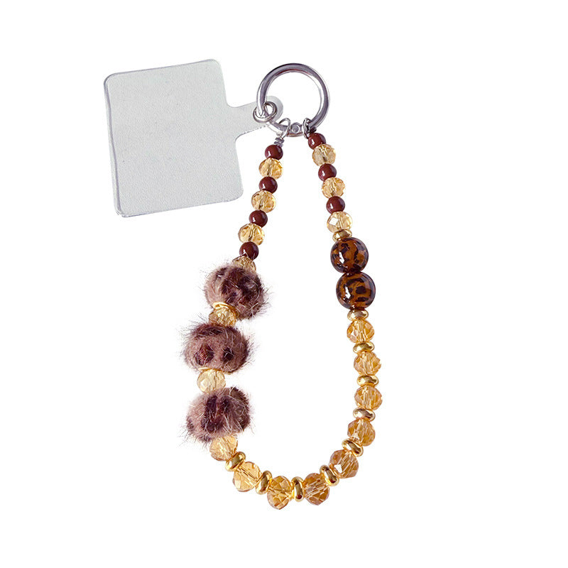 Creative DIY leopard print autumn and winter beaded mobile phone chain high-end keychain pendant women's ins car bag pendant