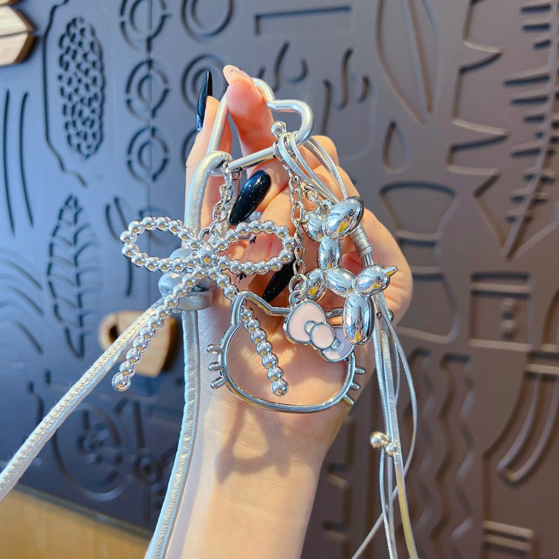 Handmade DIY silver tether key chain pendant couple car school bag keychain female miu tie bag pendant