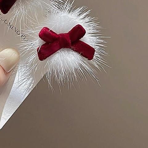 红色蝴蝶结发夹圣诞毛绒发卡高级感前额碎发夹刘海边夹甜美鸭嘴夹