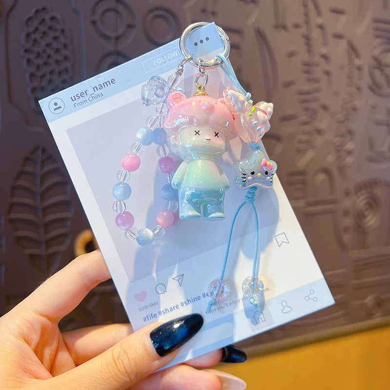 Original electroplating beaded animal mobile phone chain keychain doll pendant miu series bag keychain pendant