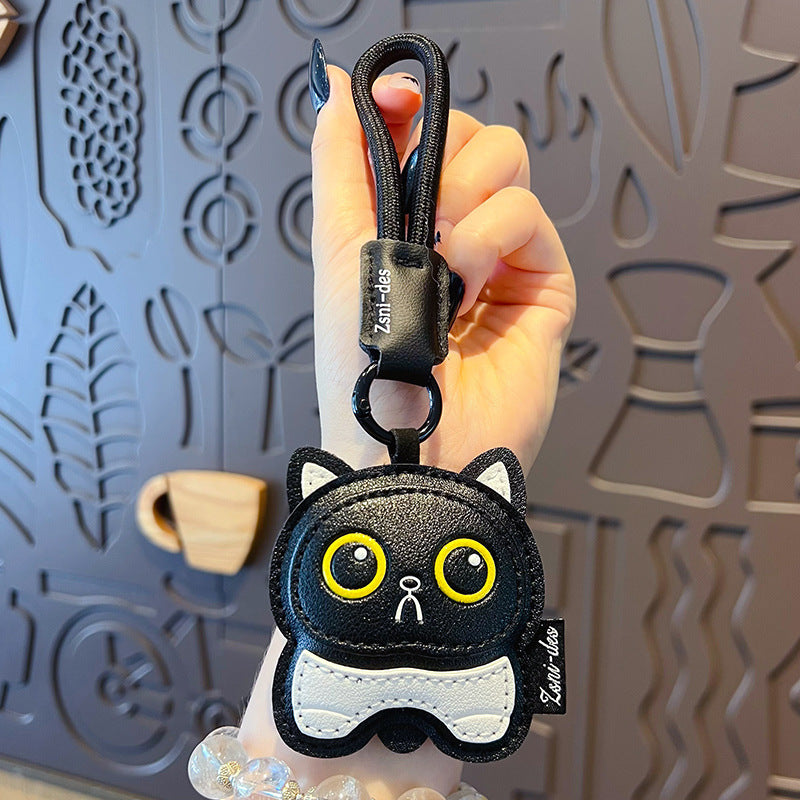 Creative PU Leather Cat Keychain Pendant Cute Couple Car Keychain School Bag Doll Small Pendant Wholesale