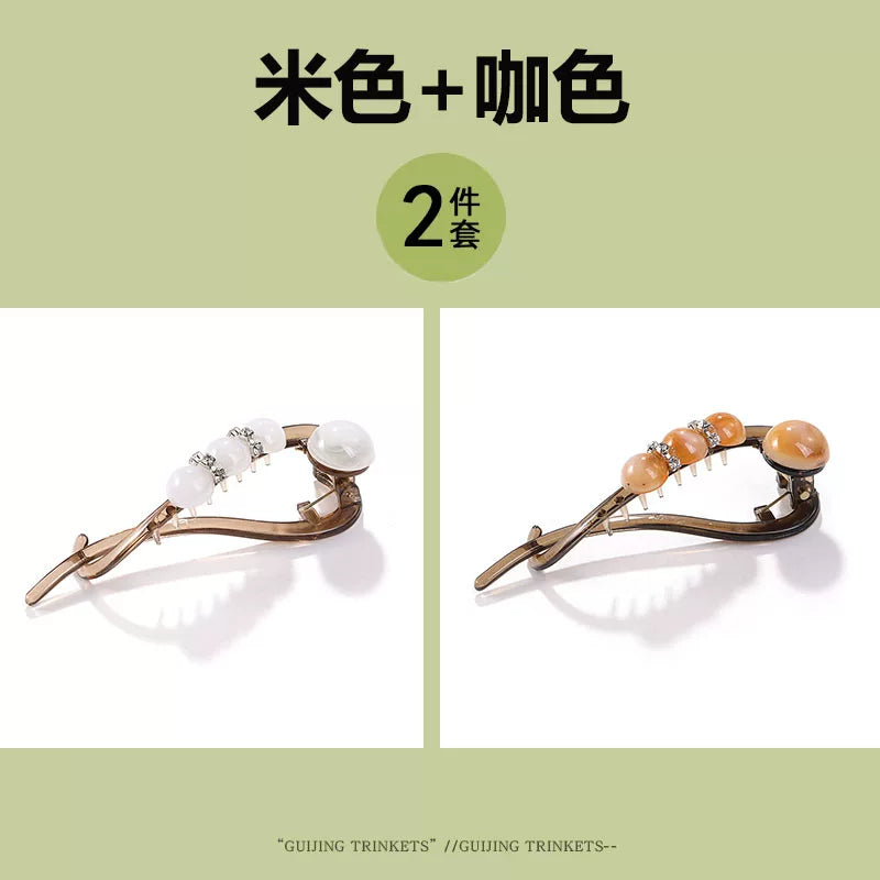 High-end and elegant beaded twisted clip, rhinestone hair clip for women, no poking at the back of the head, updo claw clip, versatile flat-head clip