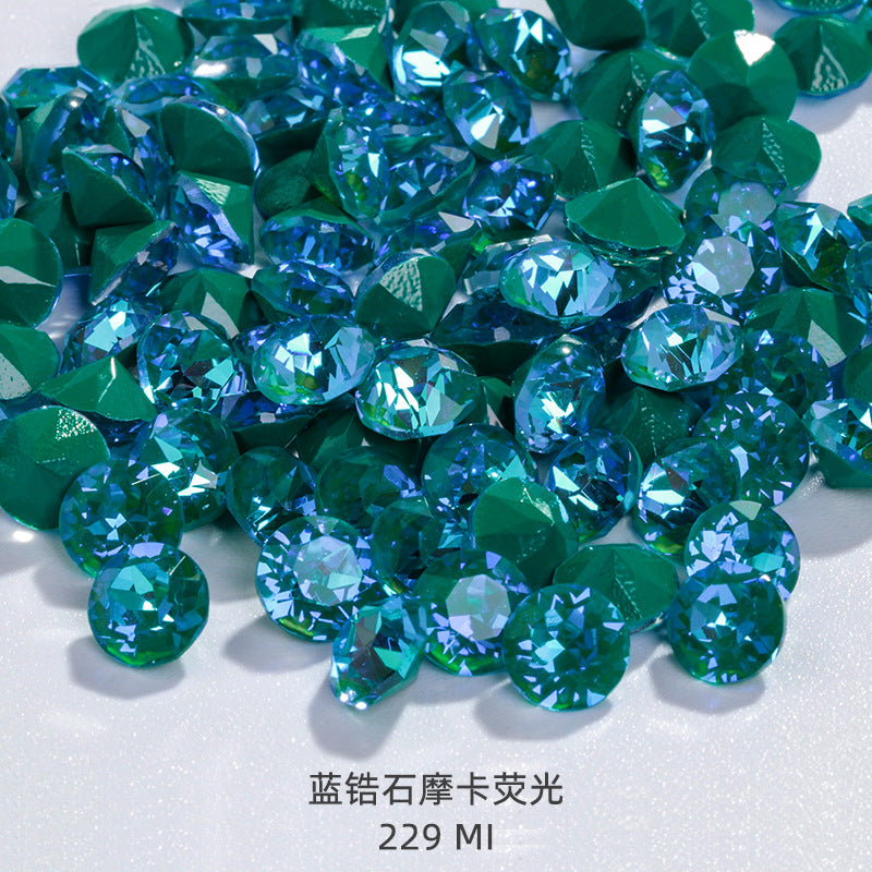 Shiyue Face Round Mocha Luminous Crystal Glass Diamond Pointed Bottom Nail Art Diamond DIY Accessory Match