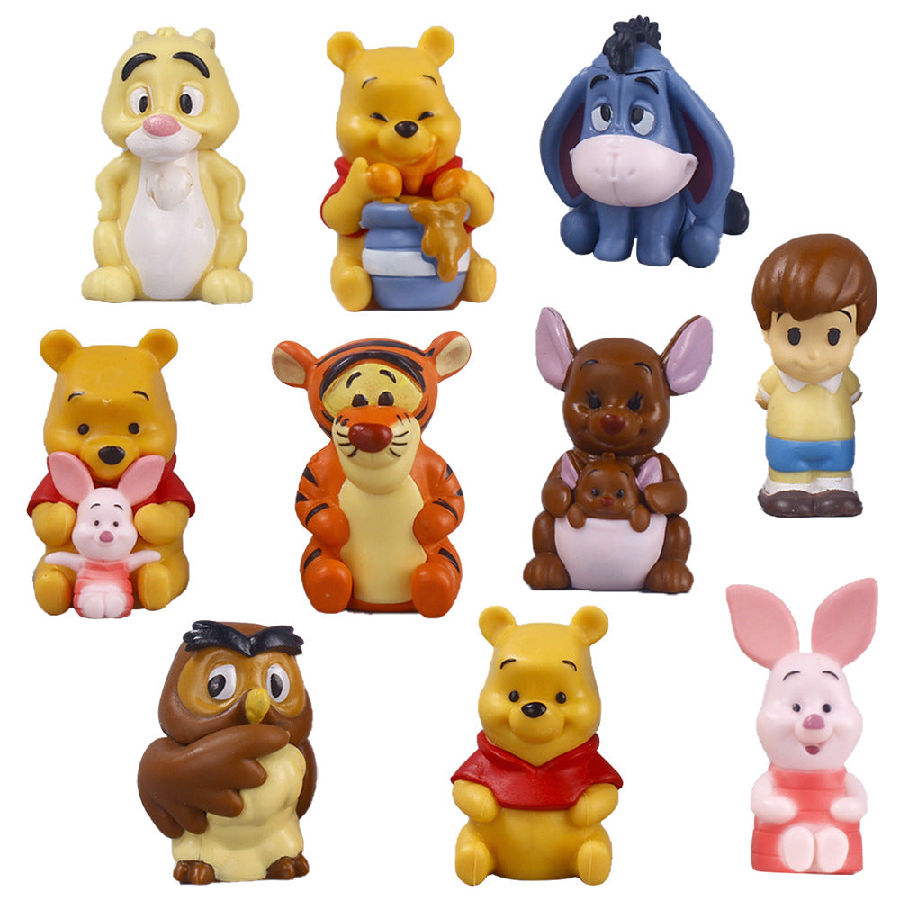 PVC Critter 10 Piece Set Pooh Bear Tigger Owl Peppa Pig Cartoon Animal Model Ornaments