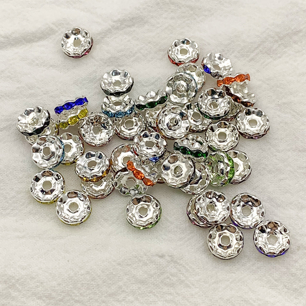 Factory direct sales 10MM color wavy edge rhinestone circle wheel bead spacer spacer bead string silver diamond jewelry