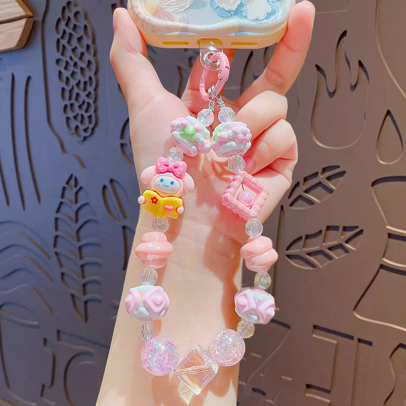 Cartoon Sanrio Kuromi beaded mobile phone chain keychain creative bag key chain doll pendant small gift