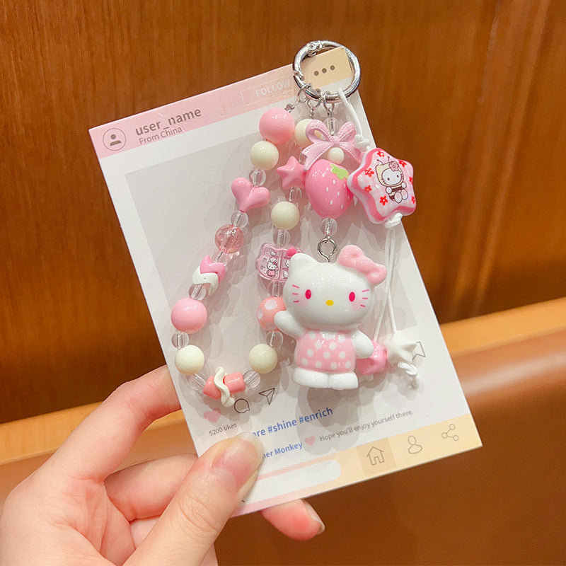 Creative handmade DIY beading KT cat mobile phone chain keychain doll pendant cartoon bag doll charm accessories