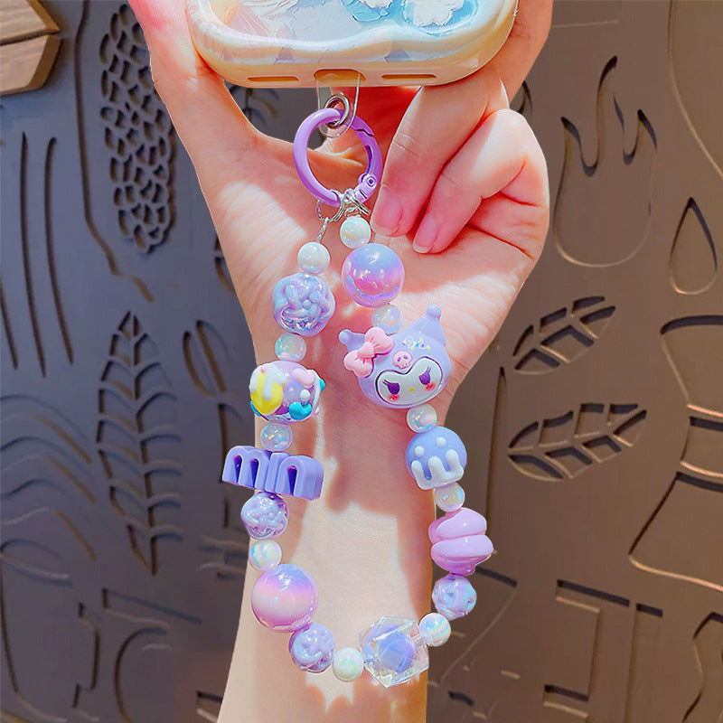 Creative Sanrio beaded mobile phone chain keychain female cute couple bag key chain doll small pendant wholesale