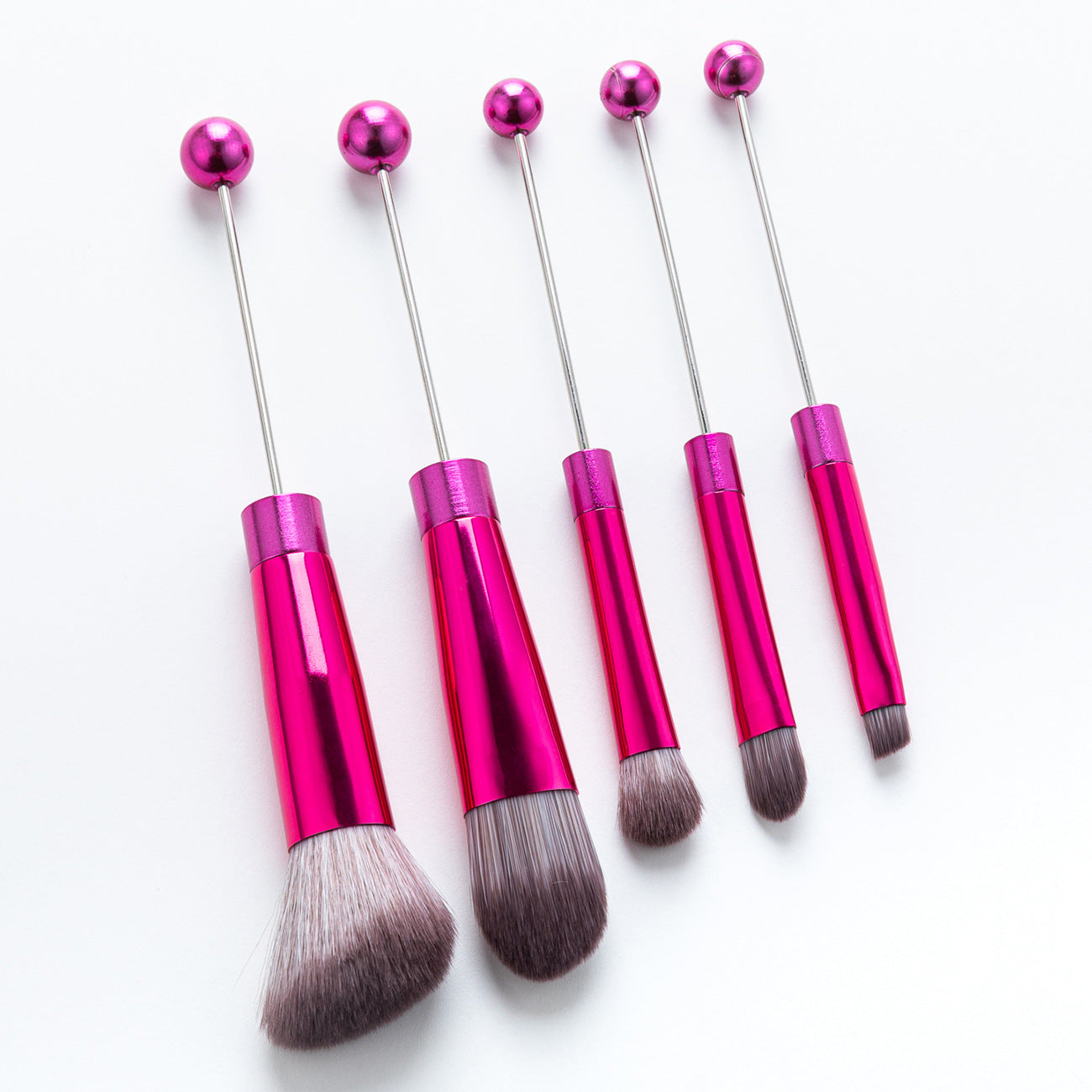 New 5 Pcs DIY Beaded Metal Handle Makeup Brush Set - Contour Concealer Eyeshadow Eyebrow Brush Wholesale
