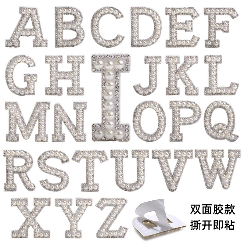 English Letter Hot Patch Stickers - 26 Letters White Imitation Pearl DIY Clothing Accessories