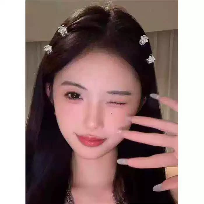 Celebrity-style high-end silver metal hair clip, bangs clip, five-pointed star small hair clip, mini half-tie hair claw clip
