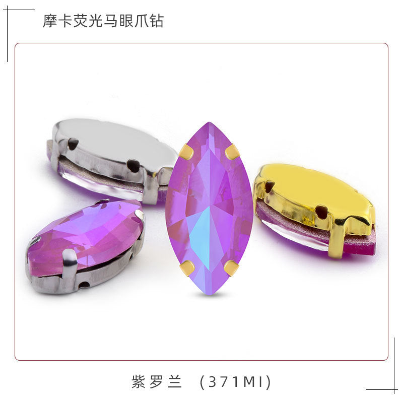 Mocha fluorescent elongated claw drill, artificial perforated hand-sewn diamond suit ornament accessories pointed bottom fluorescent marquise claw drill