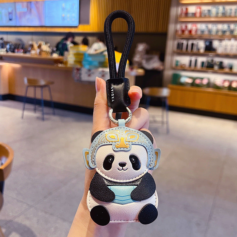 Creative PU leather panda keychain pendant cute couple bag little raccoon doll pendant small gift wholesale