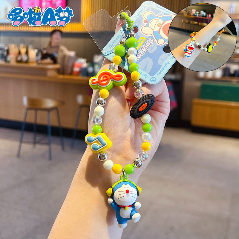 Genuine Doraemon beaded dopamine mobile phone chain pendant cute bag doll keychain charm accessories