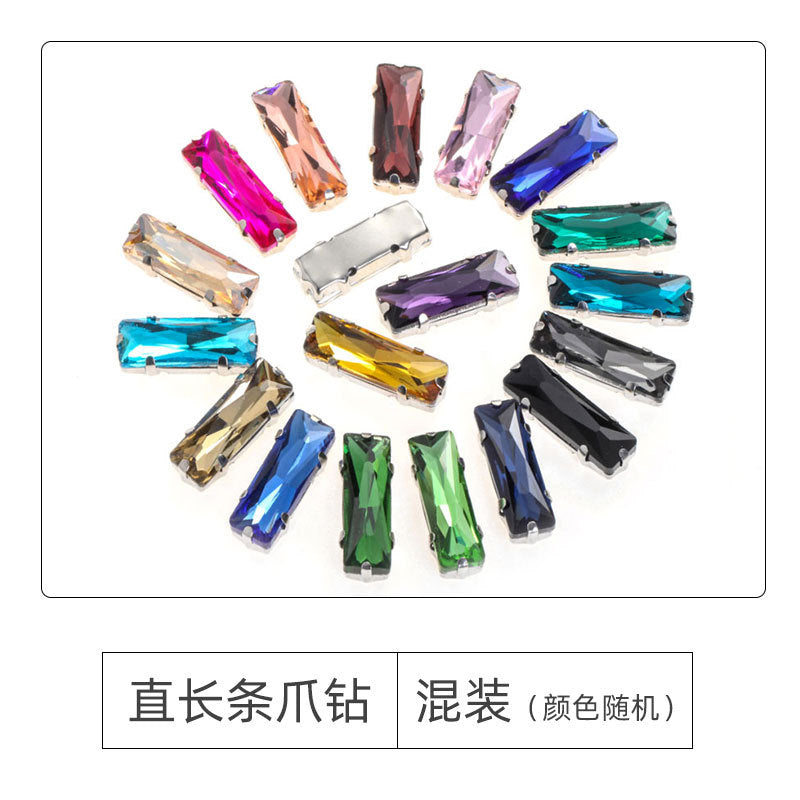Xichuan Straight Long Claw Rhinestone Glass Hand-Stitched Diamond DIY Accessories Shoe Bag Handmade Materials White K with Claw Diamond