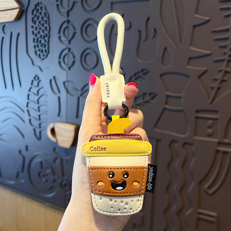 Creative PU Leather Gourmet Keychain Pendant Cute Couple Car Keychain Bag Pendant Small Gift Wholesale