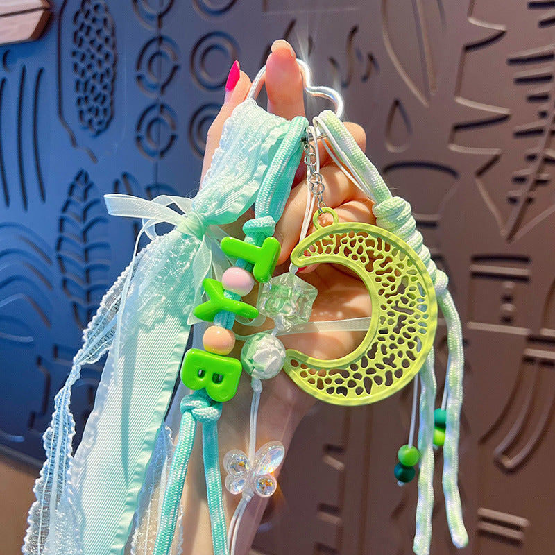 Simple miu DIY moon bracelet keychain bag pendant accessories creative car school bag keychain pendant