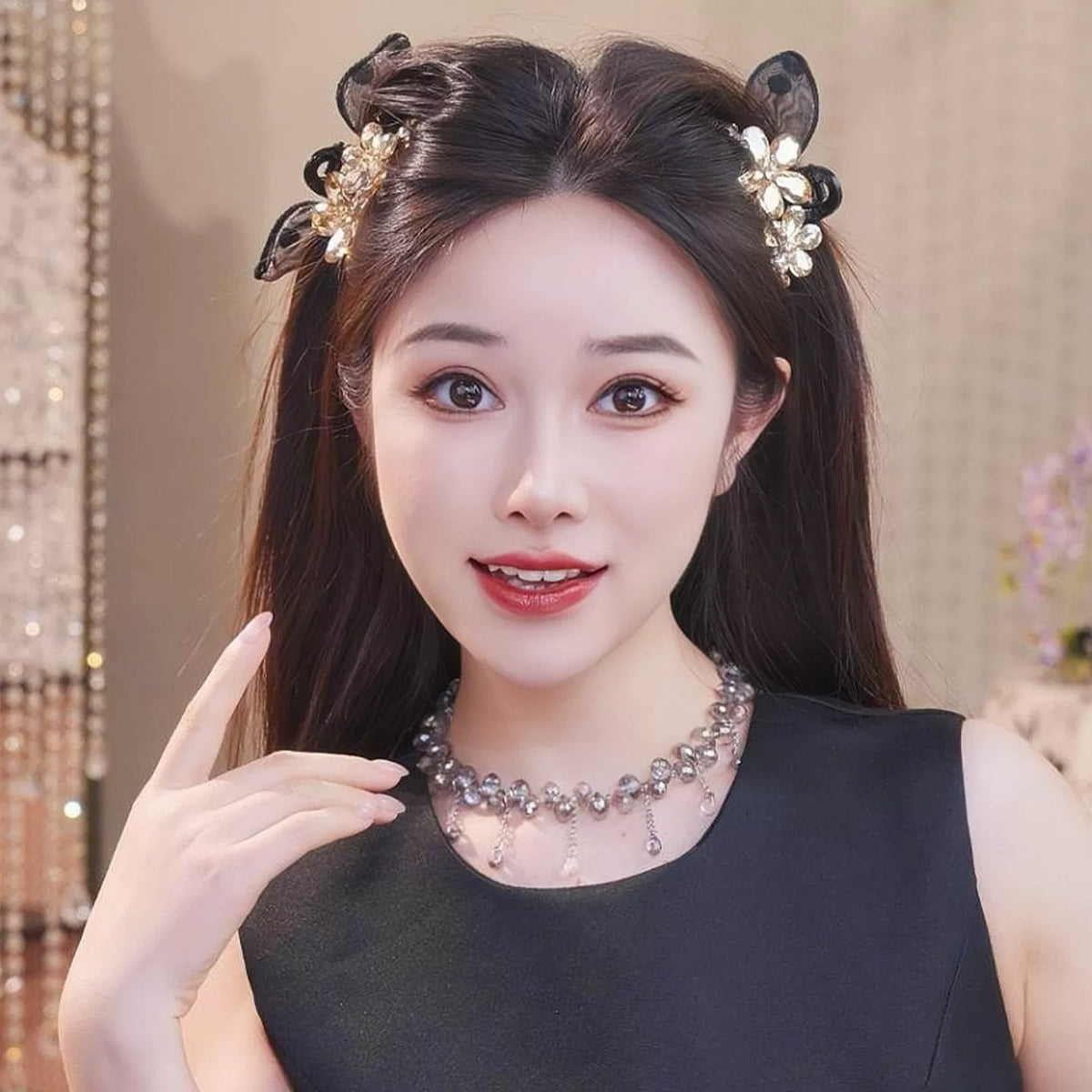 Black lace bow small claw clip for women, high-end bang clip, side clip, forehead hair clip, 2026 new headwear