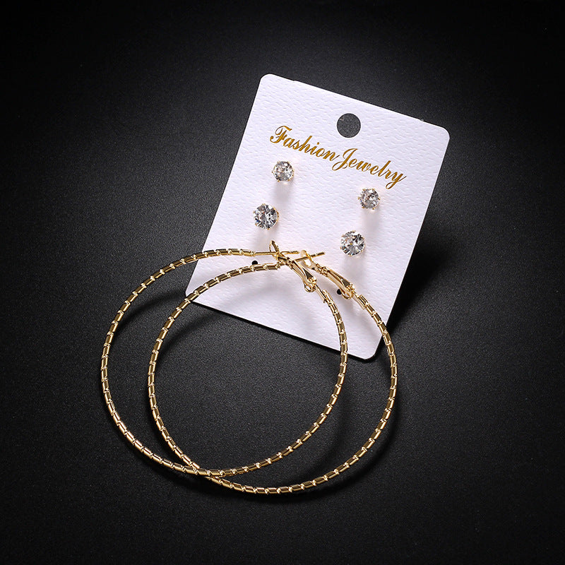 2-4-6-8-10cm oversized earrings exaggerated earrings european and american round rhinestone geometric hoop earrings for women cross-border