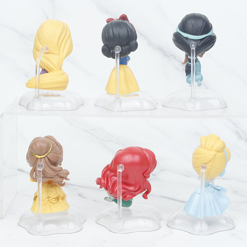 New 6 princess long-haired white snow jasmine mermaid belle capsule blind box figure cake landscape doll ornament
