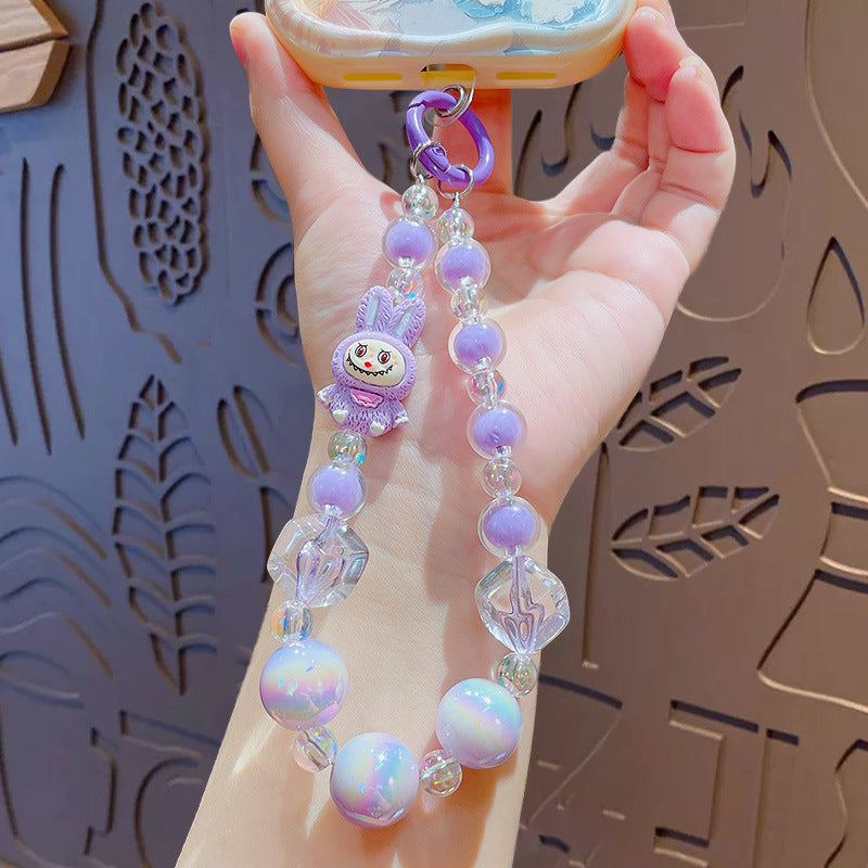 Creative lab cloth beaded mobile phone chain keychain pendant cute bag keychain doll charm gift wholesale