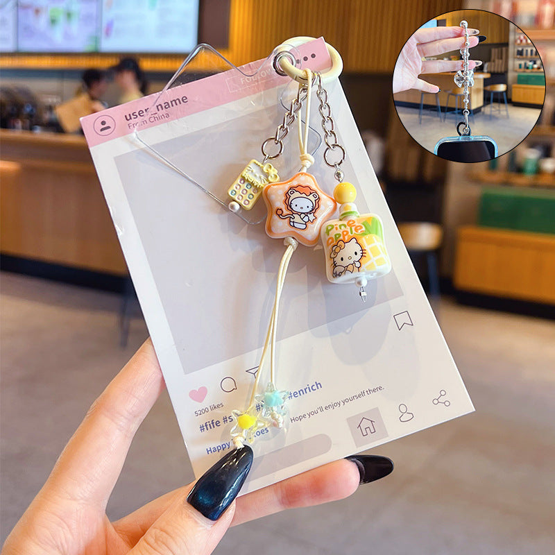 Creative DIY Hello Kitty Beaded Mobile Phone Chain Keychain Pendant Car Key Chain MIU Series Bag Charm Accessories