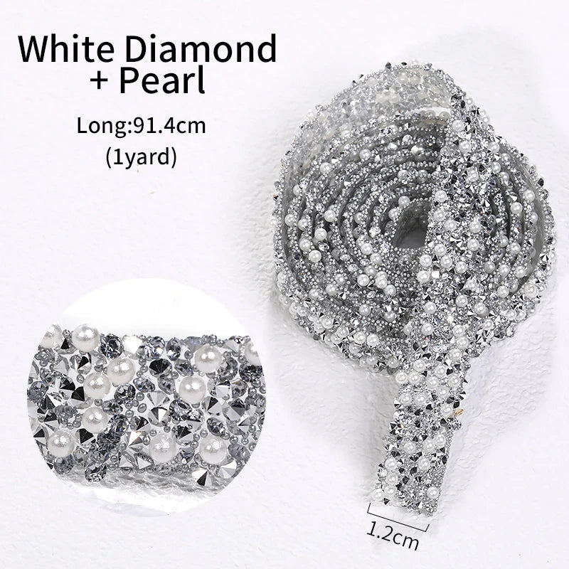 1 Yard Motif Rhinestones Trim Crystal Strass DIY Rhinestone Tape Applicator Glue On Rhinestones Iron On Appliques For Dress Bags