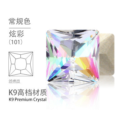 Cross-border hot-selling square right-angle high-top glass drill, special-shaped water rhinestone, DIY square pointed base diamond inlaid with diamond attachment materials