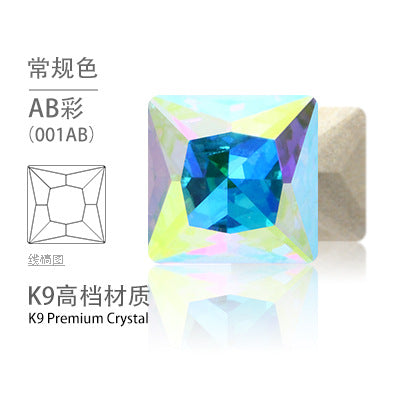 Cross-border hot-selling square right-angle high-top glass drill, special-shaped water rhinestone, DIY square pointed base diamond inlaid with diamond attachment materials