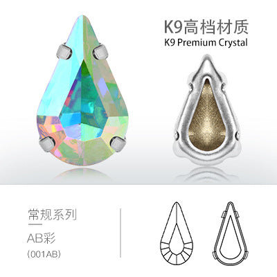 Direct supply of K9 pointed waterdrop glass hand-sewn rhinestones for clothing, shoes, bags, crystal accessories, pointed waterdrop claw rhinestones