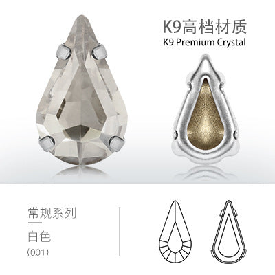 Direct supply of K9 pointed waterdrop glass hand-sewn rhinestones for clothing, shoes, bags, crystal accessories, pointed waterdrop claw rhinestones
