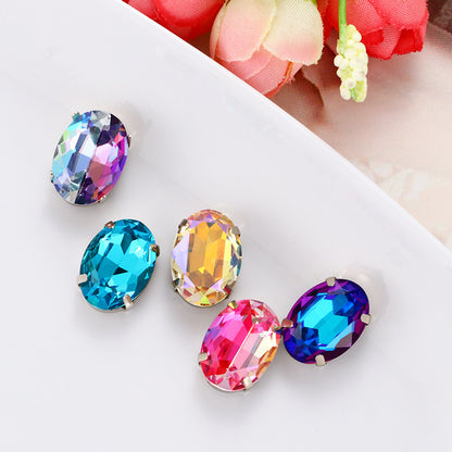 Cross-border oval hollow four-corner claw drill special-shaped glass rhinestone DIY jewelry accessories thickened copper claw pendant apparel