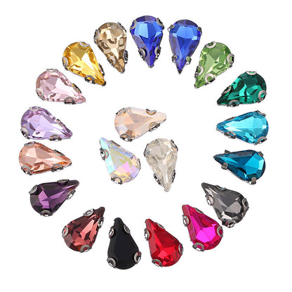 Long Drop Teardrop Crystal Claw Rhinestones - Glass Hand-Stitch Wedding Dress Earring Necklace Jewelry