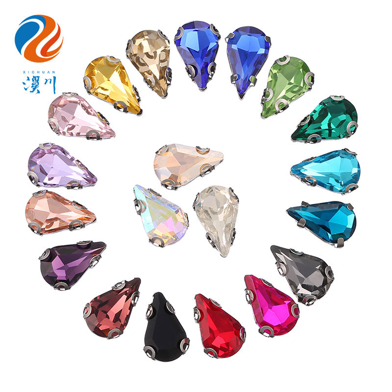 Pointed water drop claw drill glass with hole hand stitch diamond wedding dress bright diamond earrings necklace jewelry crystal water drop melon seeds