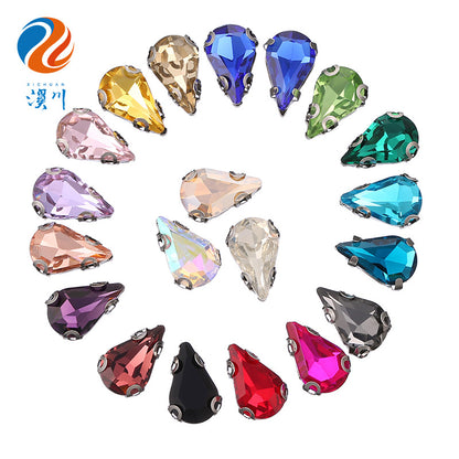 Pointed water drop claw drill glass with hole hand stitch diamond wedding dress bright diamond earrings necklace jewelry crystal water drop melon seeds