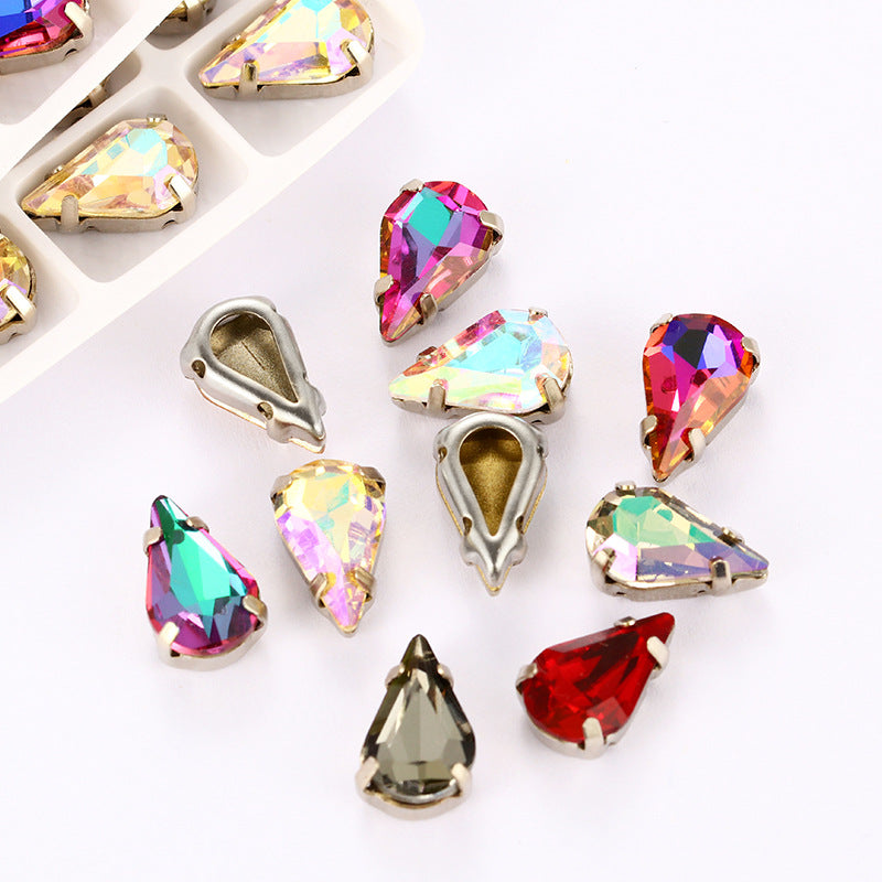 Direct supply of K9 pointed waterdrop glass hand-sewn rhinestones for clothing, shoes, bags, crystal accessories, pointed waterdrop claw rhinestones